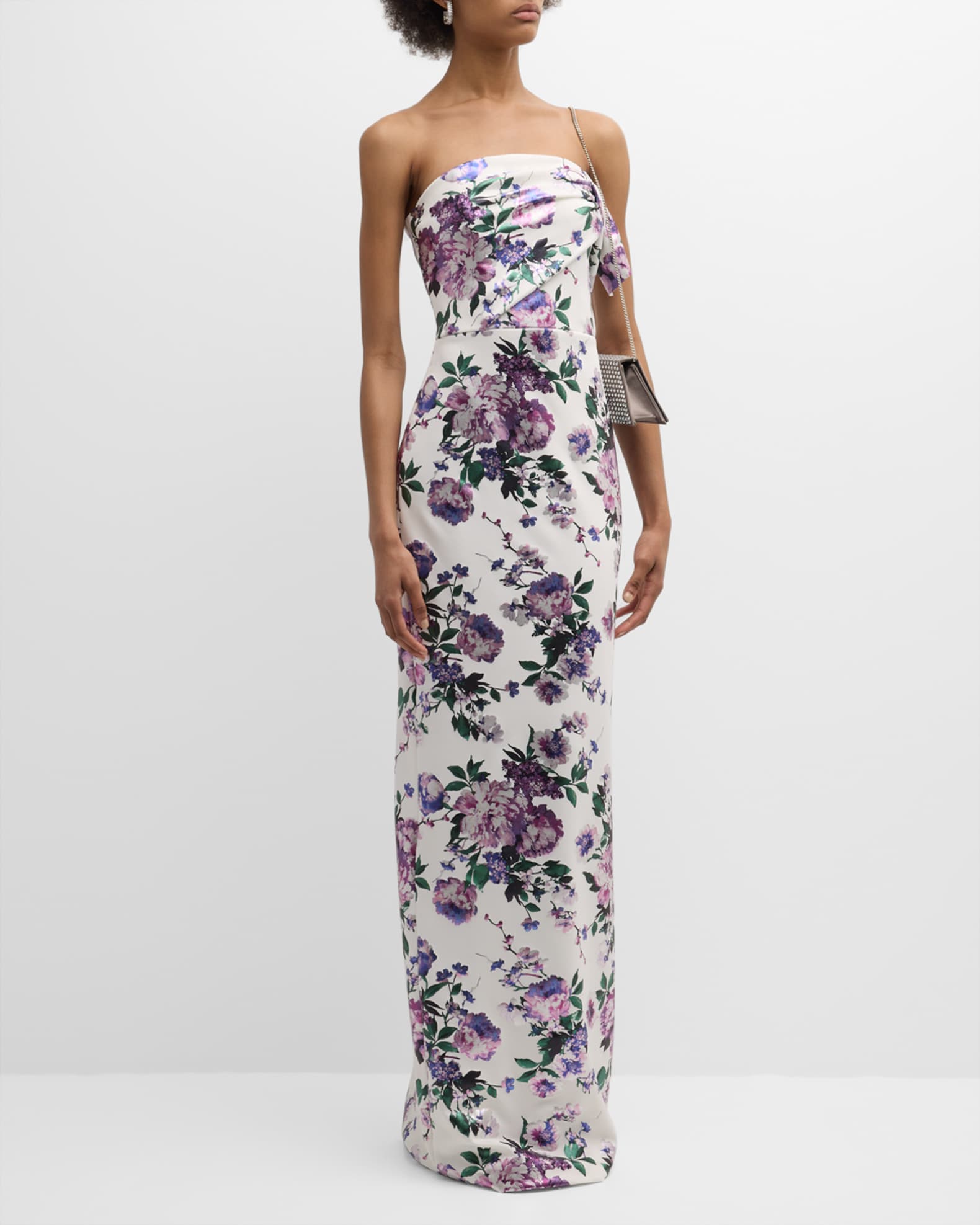 Black Halo Divina Strapless Floral-Print Column Gown | Neiman Marcus