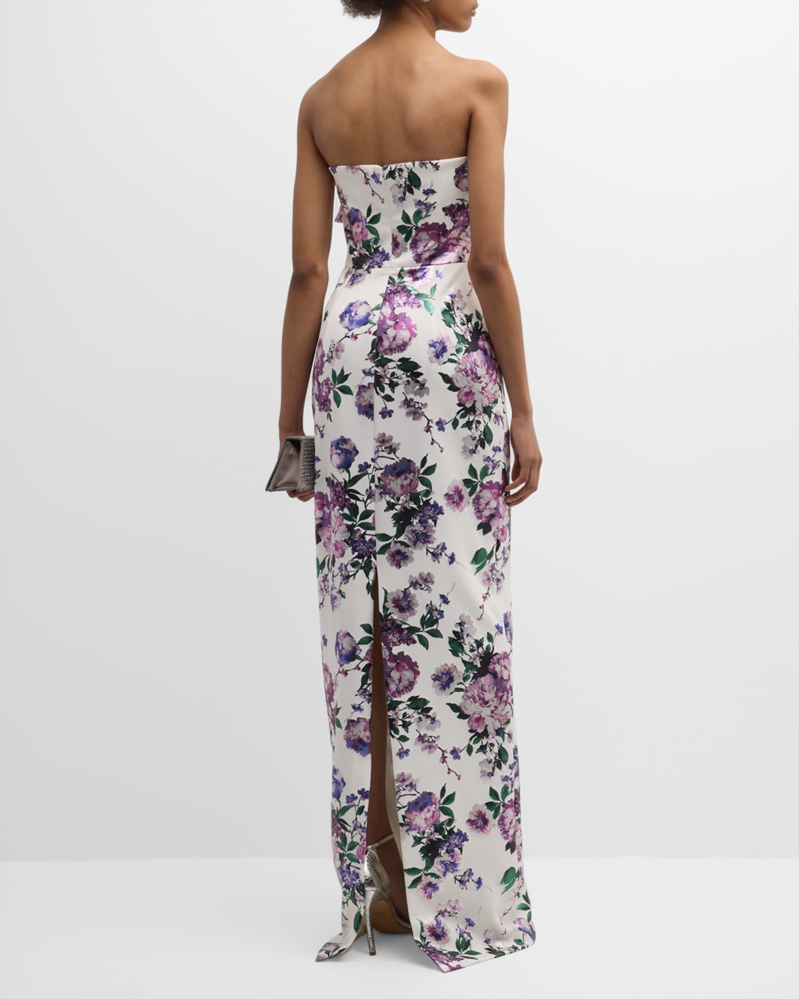 Black Halo Divina Strapless Floral-Print Column Gown