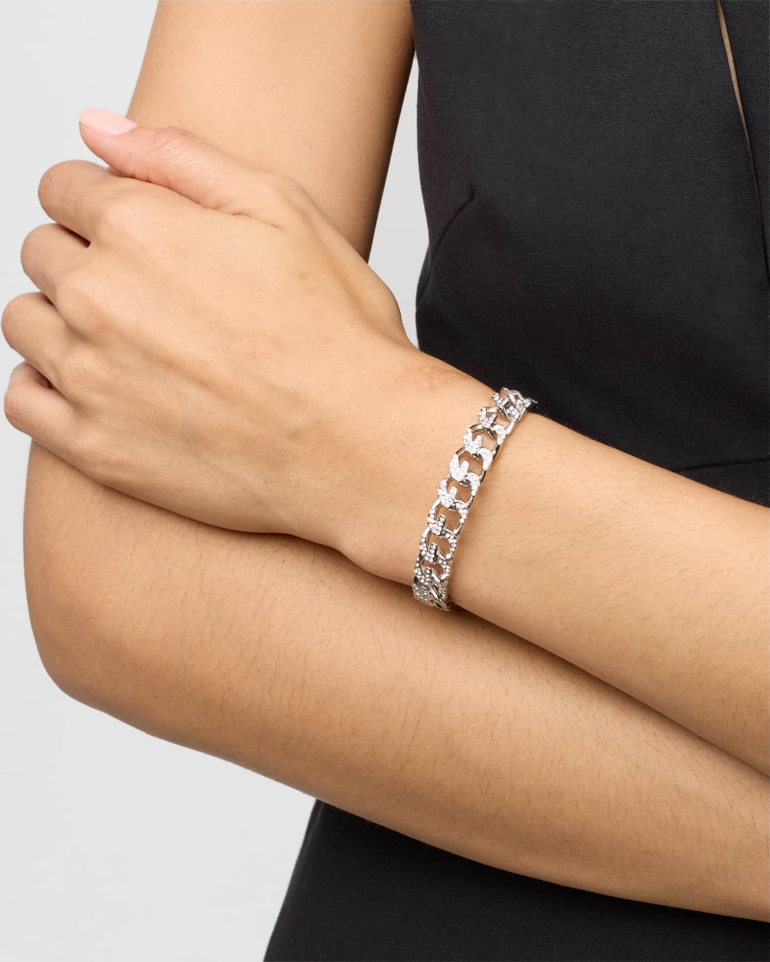 Givenchy G-Chain Silvery Crystal Cuff Bracelet | Neiman Marcus