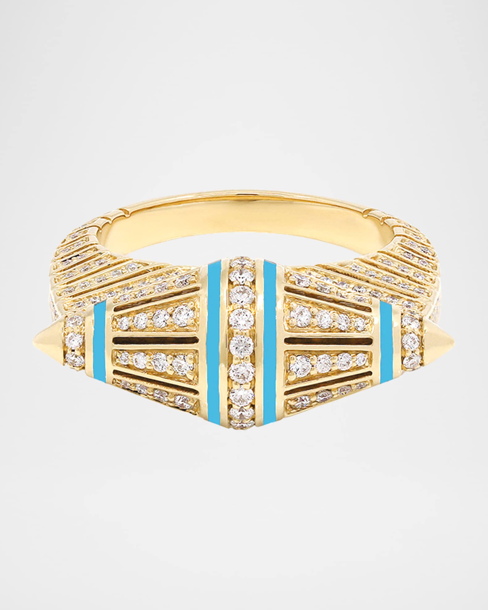 Merriyah Ring in 18K Yellow Gold, Turquoise HyCeram and White Diamonds, Size 6 0