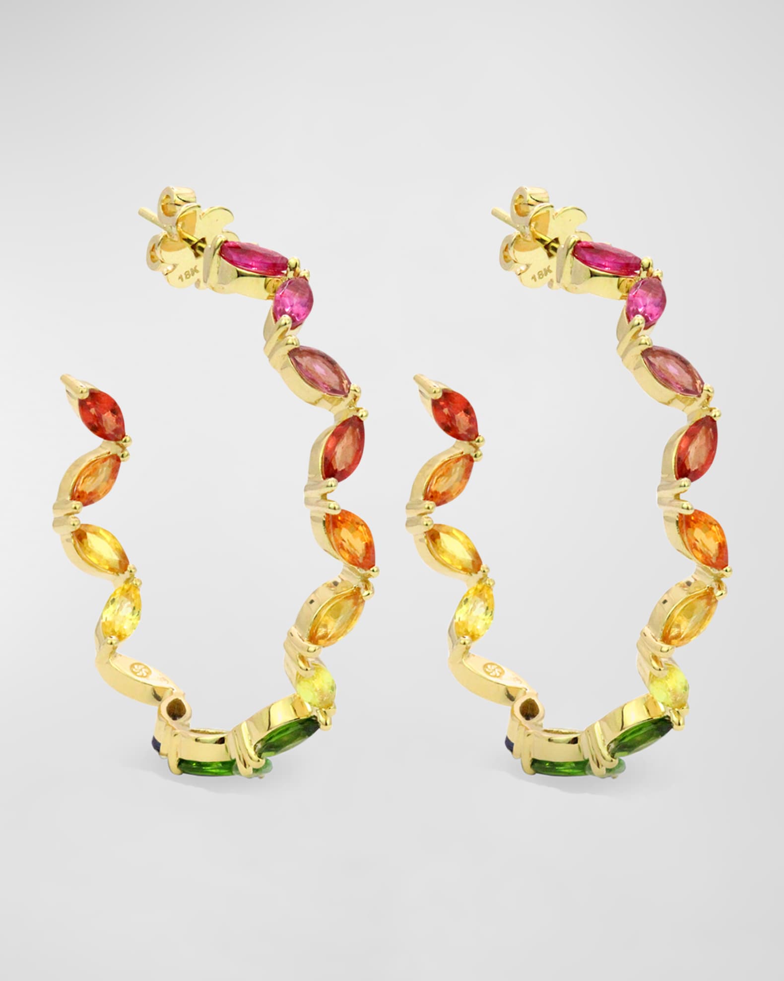 Stevie Wren The Girl Gang 18K Yellow Gold Rainbow Marquis Gemstone Hoop Earrings Neiman Marcus