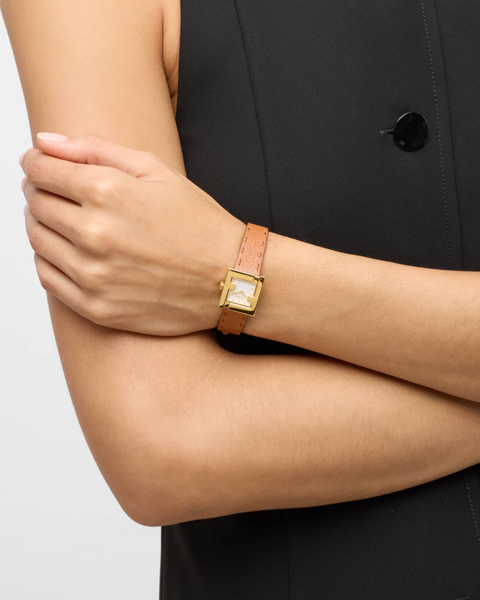 Fendi Square Face Leather Strap Watch | Neiman Marcus