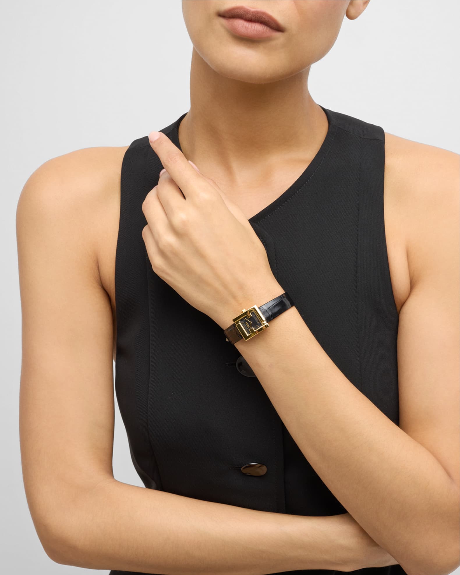 Fendi Square FF Watch with Alligator Strap | Neiman Marcus