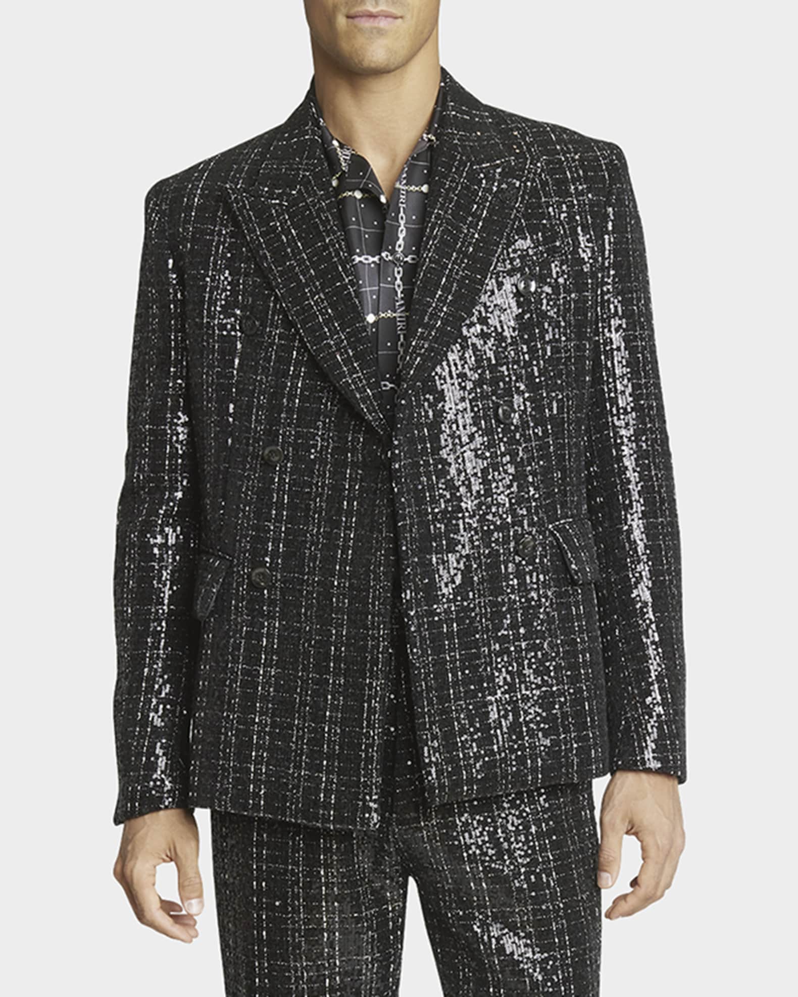 Men's Sequined Boucle Double-Breasted Blazer