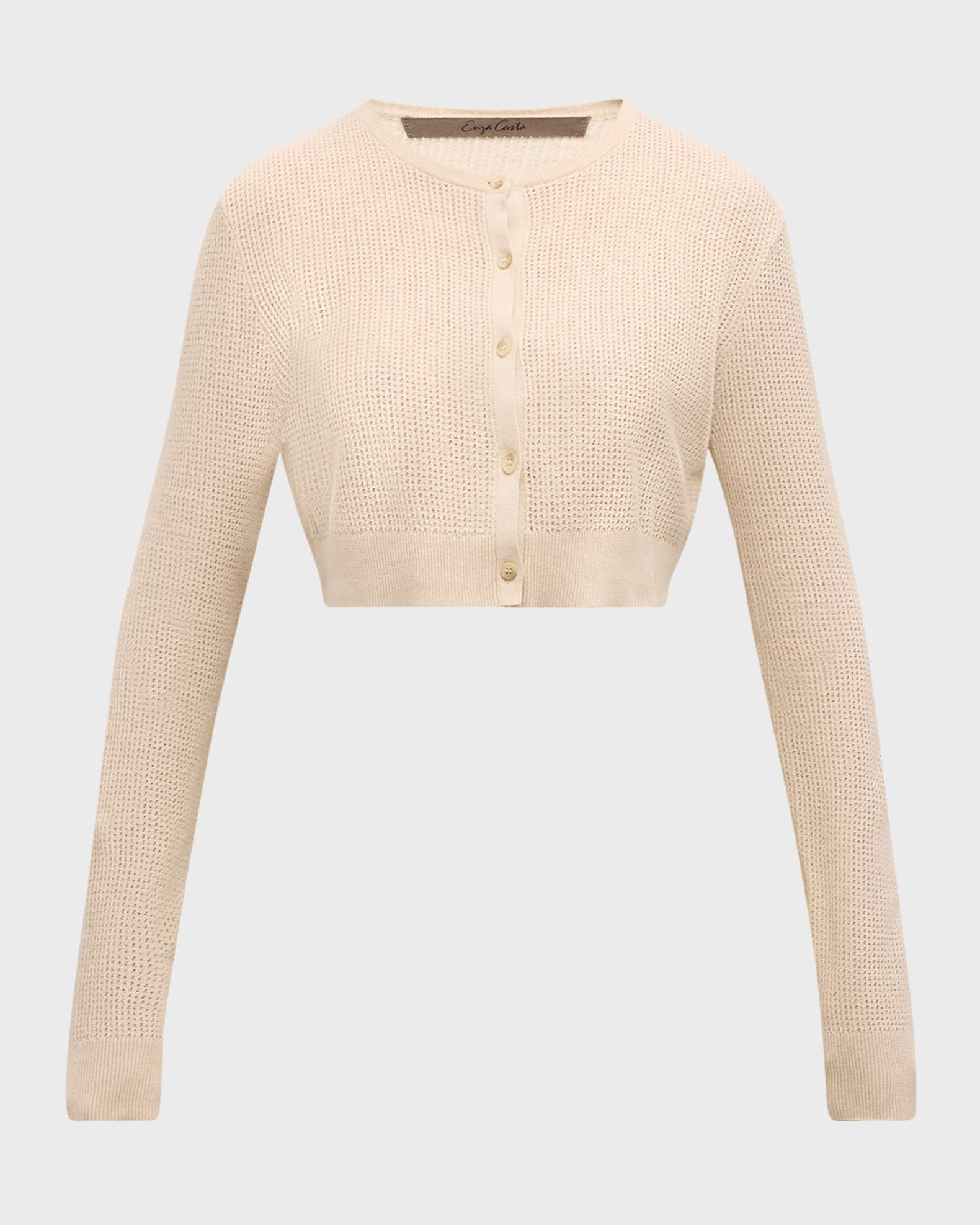 Enza Costa Linen Open-Knit Cropped Cardigan