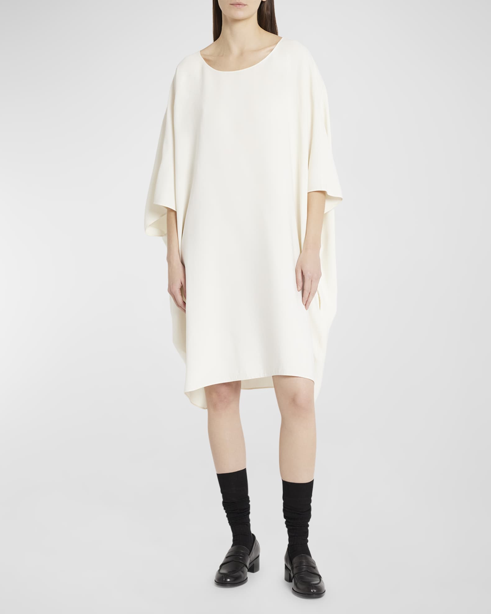 The Row Women s Abasi Oversized Wool and Silk Midi Dress White Casual Dresses