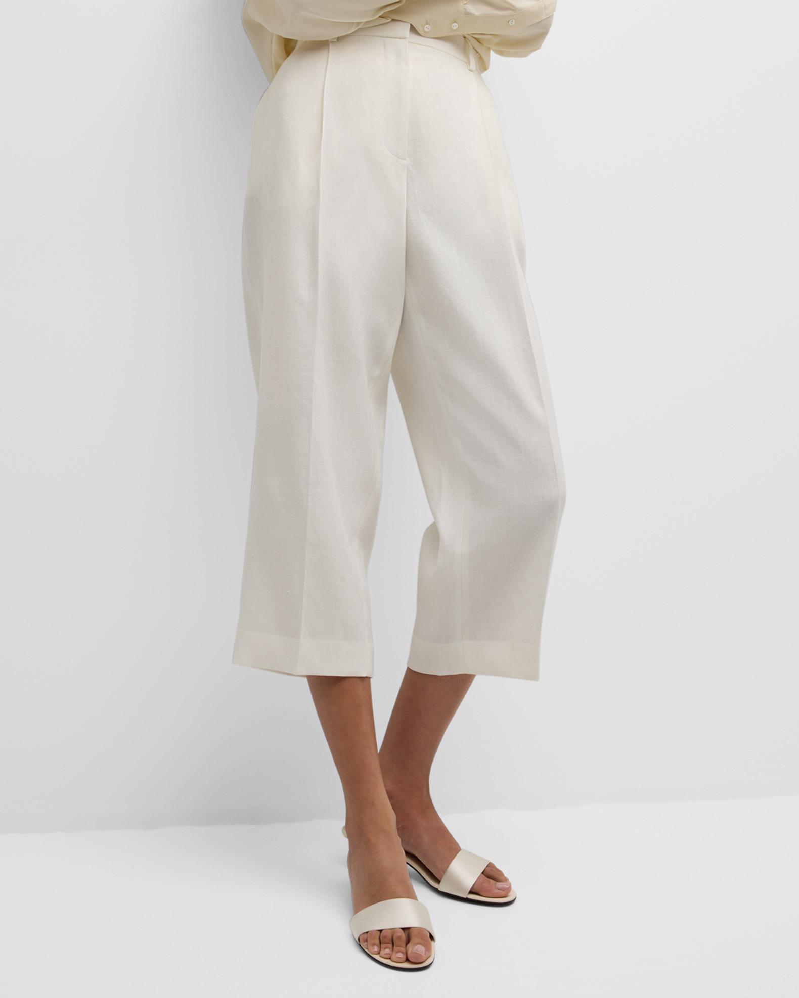 Pantalon The Row 'Lonan' En Laine Beige Foncé - Taille 6, Jambes Larges Style Paperbag, Neuf Avec étiquettes