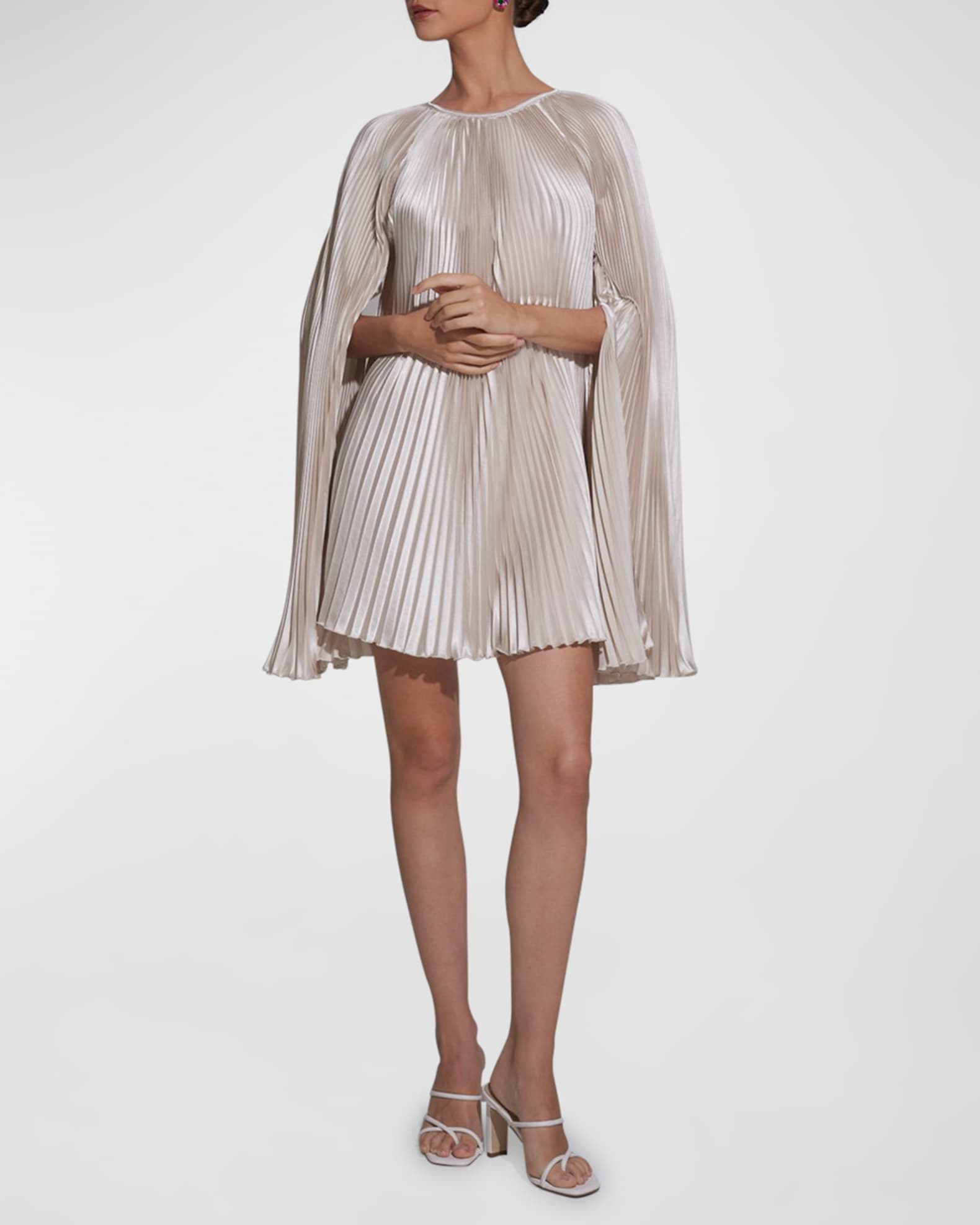 L'IDEE Palais Pleated Satin Split-Sleeve Mini Dress