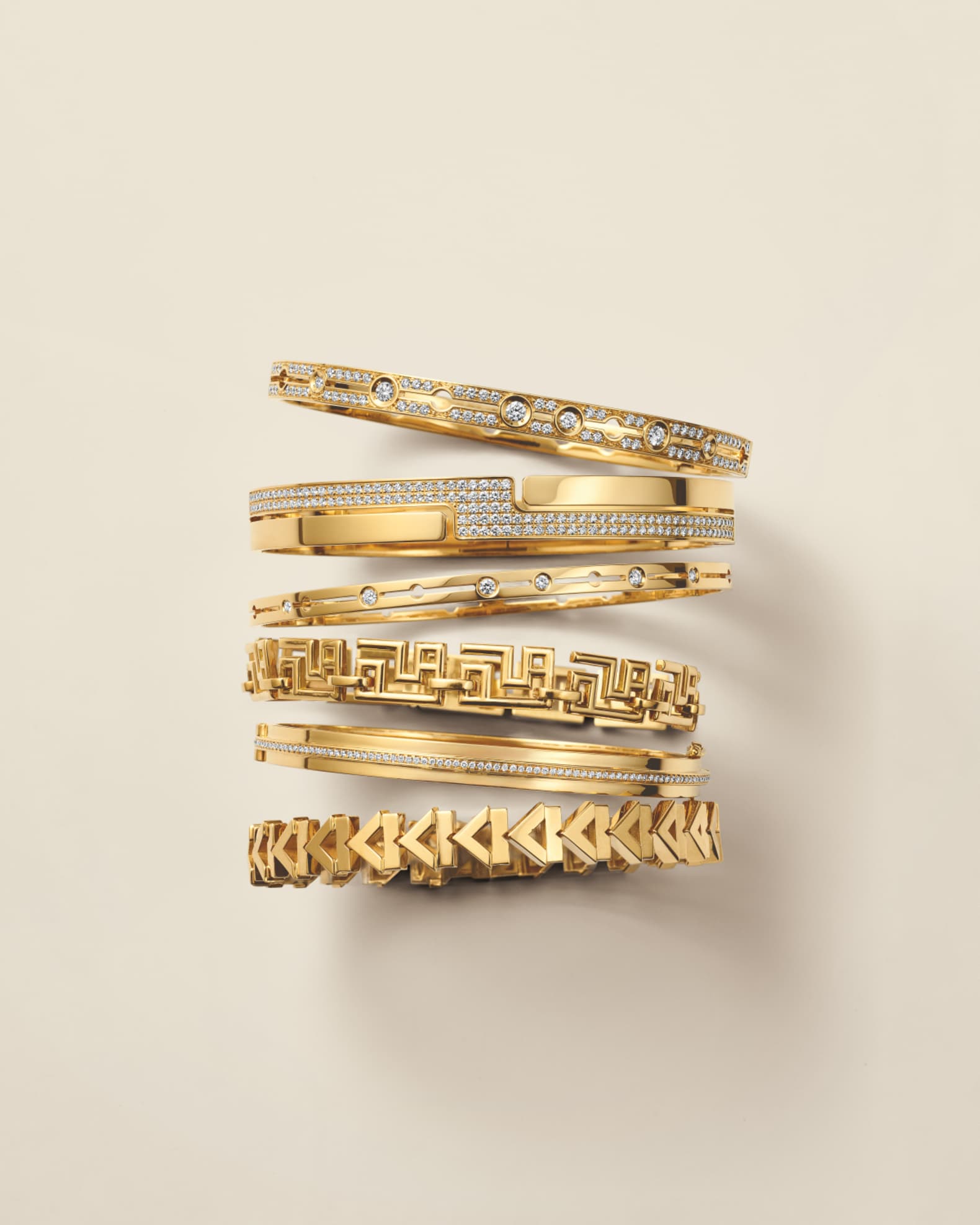 3-Tier Staircase Diamond Pave 18K Gold Bangle 1