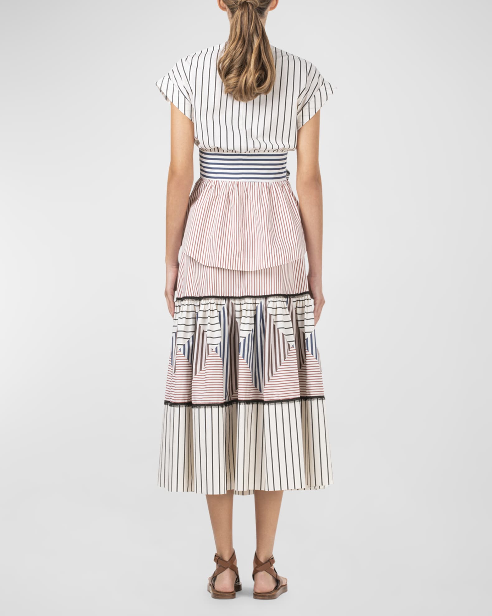 Silvia Fitted Striped Bow Tie Dress Green Olive