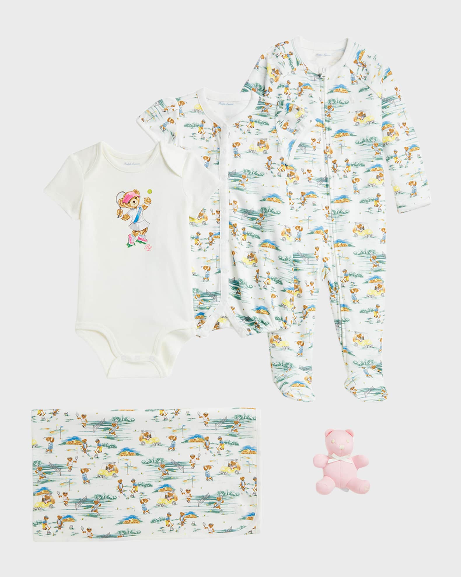 Ralph Lauren Childrenswear Girl's Interlock Bear 4-Piece Gift Box Set, Size Newborn-9M