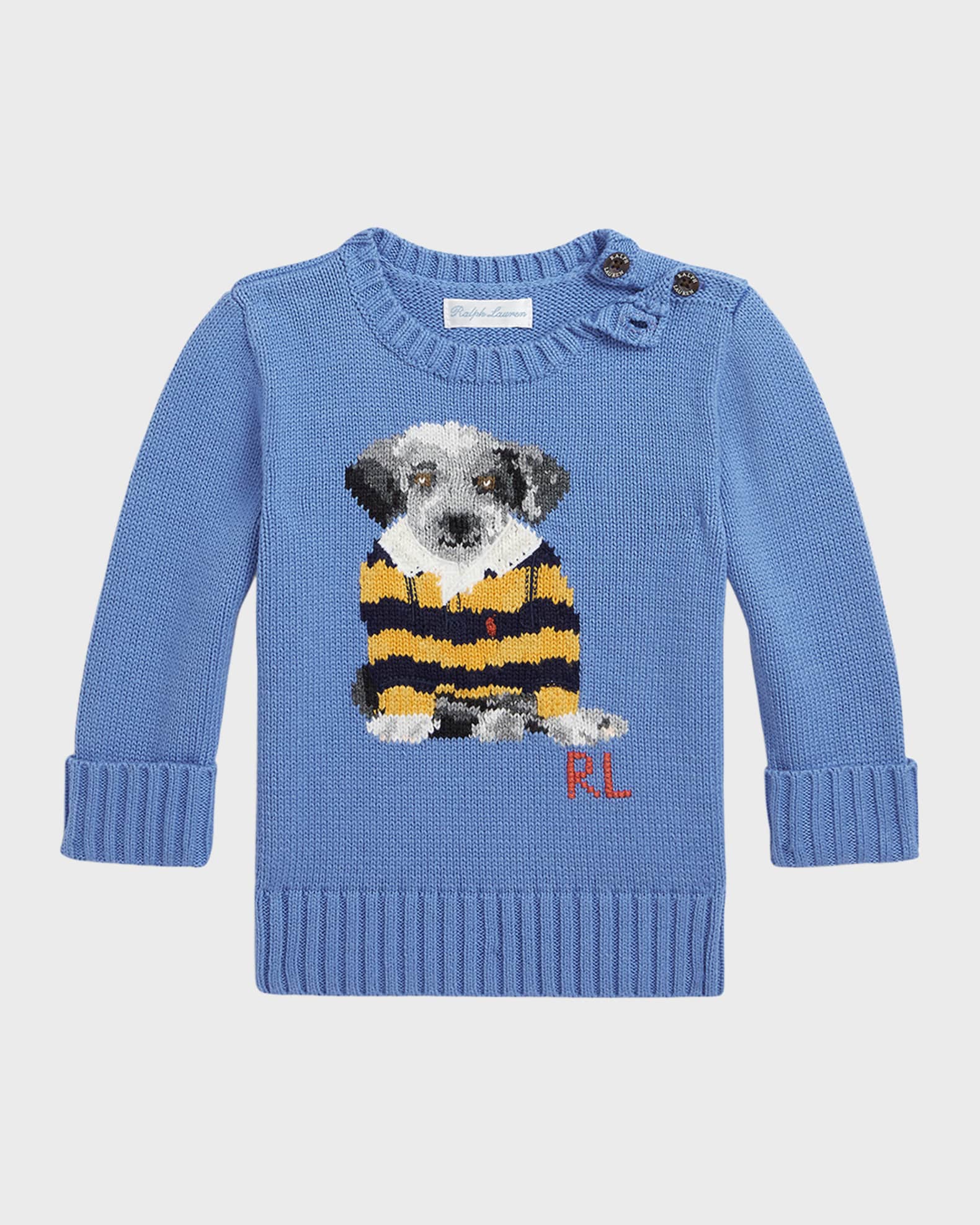 Ralph Lauren Childrenswear Boy's Cotton Crewneck Dog Sweater, Size 3M-24M