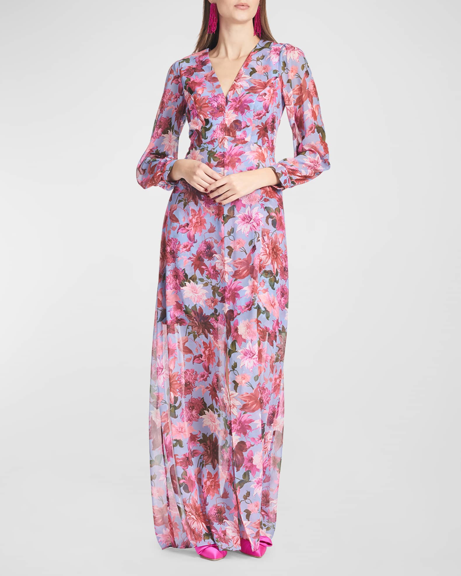 Penny A-Line Floral-Print Chiffon Gown 1