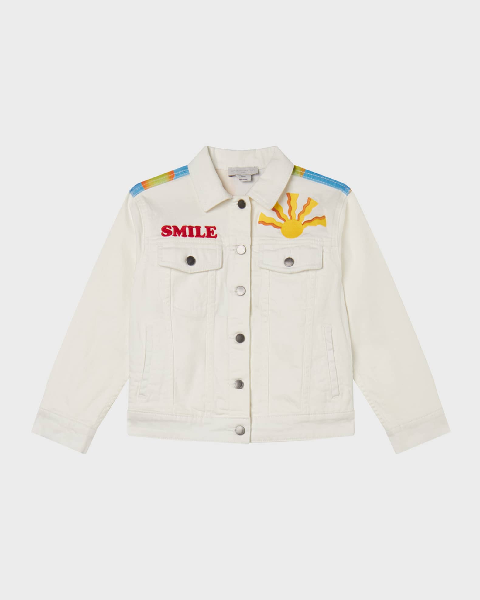 Stella McCartney Kids Girl's Rainbow Smile Printed Gabardine Jacket, Size 4-12