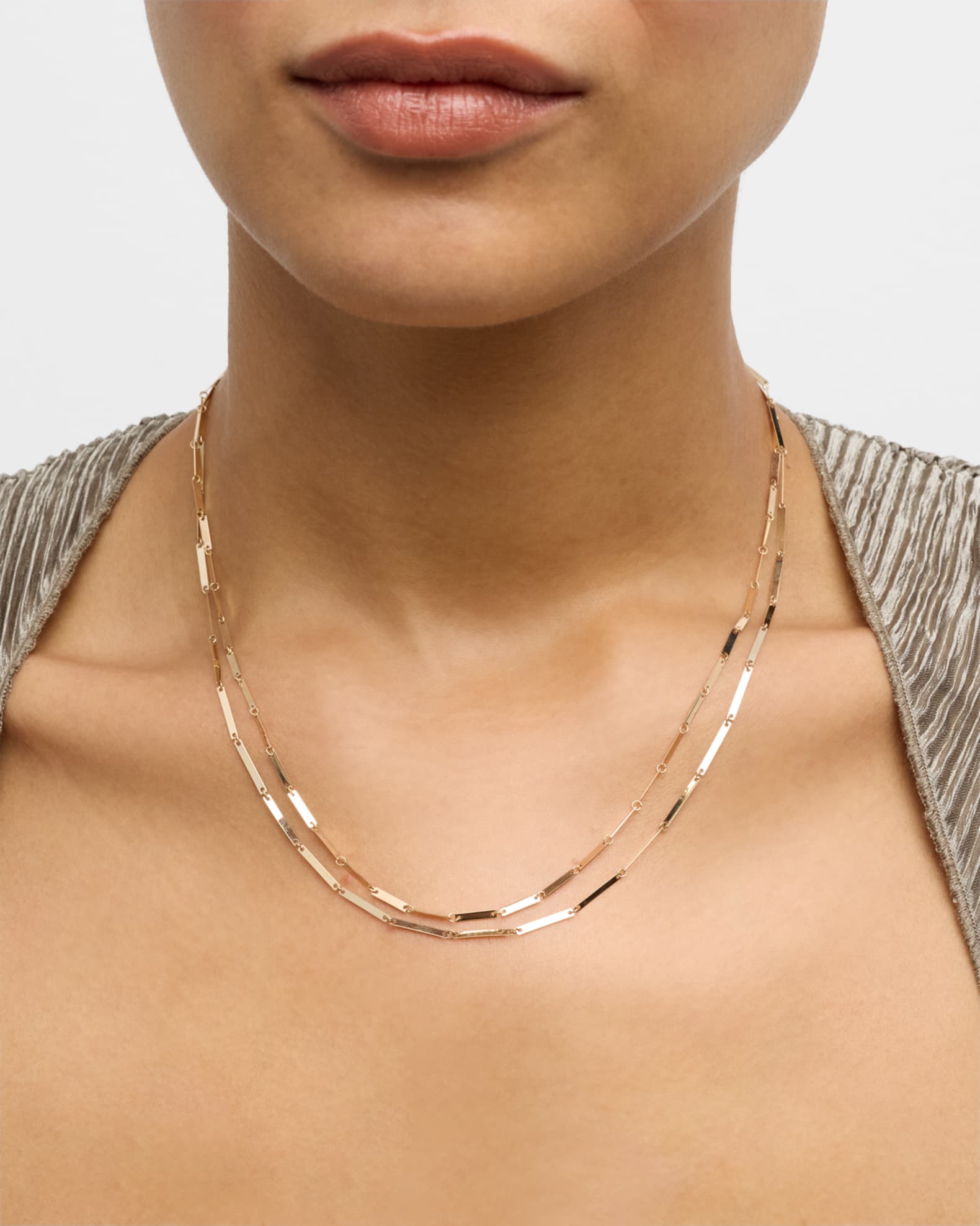 14K Yellow Gold Laser Mini Rectangle Double-Strand Necklace, 17.5" 1