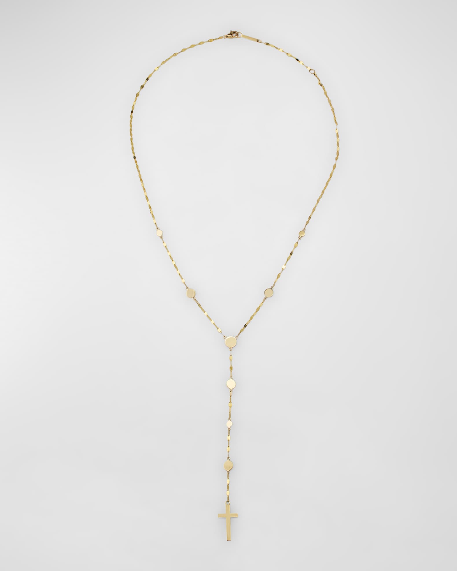 14K Yellow Gold Disc Chain Lariat Crossary Necklace, 18" 0