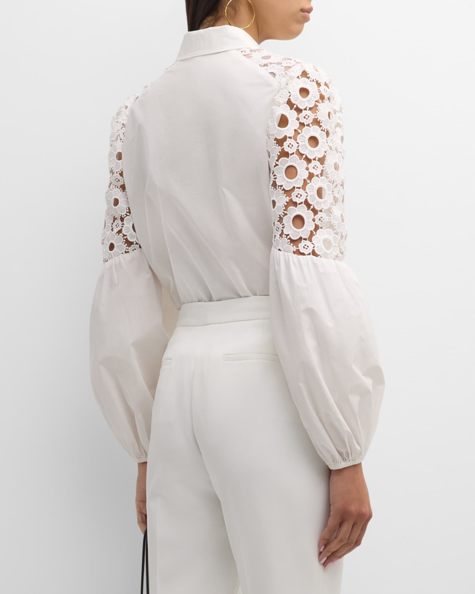 Elle Tahari Brown And White Sheer Button Up Short Sleeve Blouse Size Small