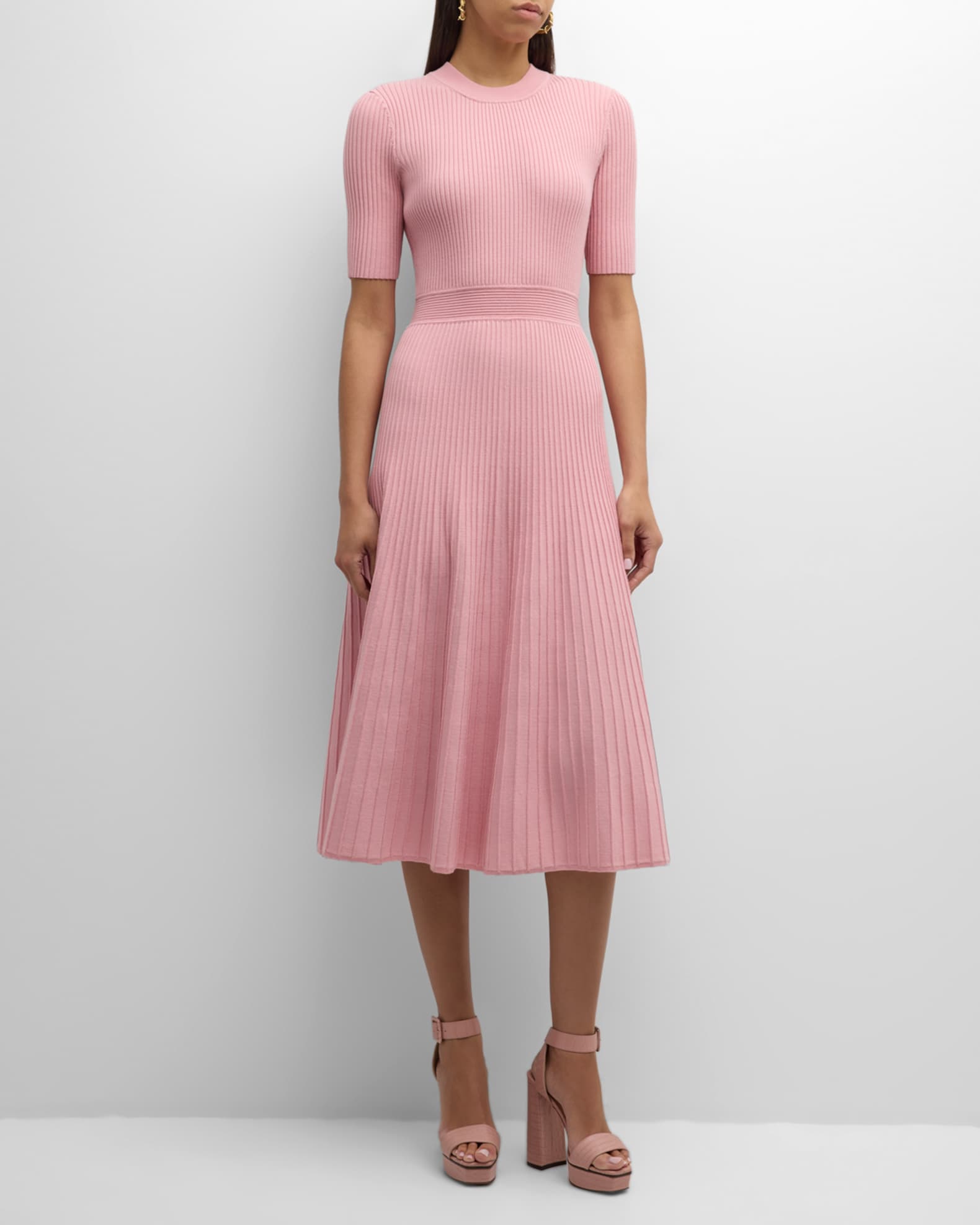 Elie Tahari The Kaya Ribbed A-Line Midi Sweater Dress | Neiman Marcus