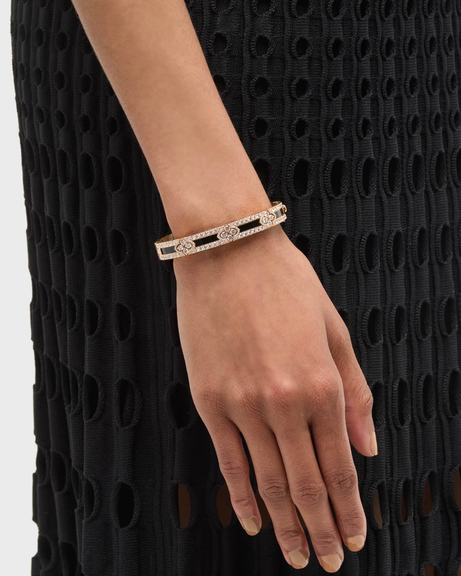 18K Rose Gold Black Jade Bracelet with Diamond Edge 1