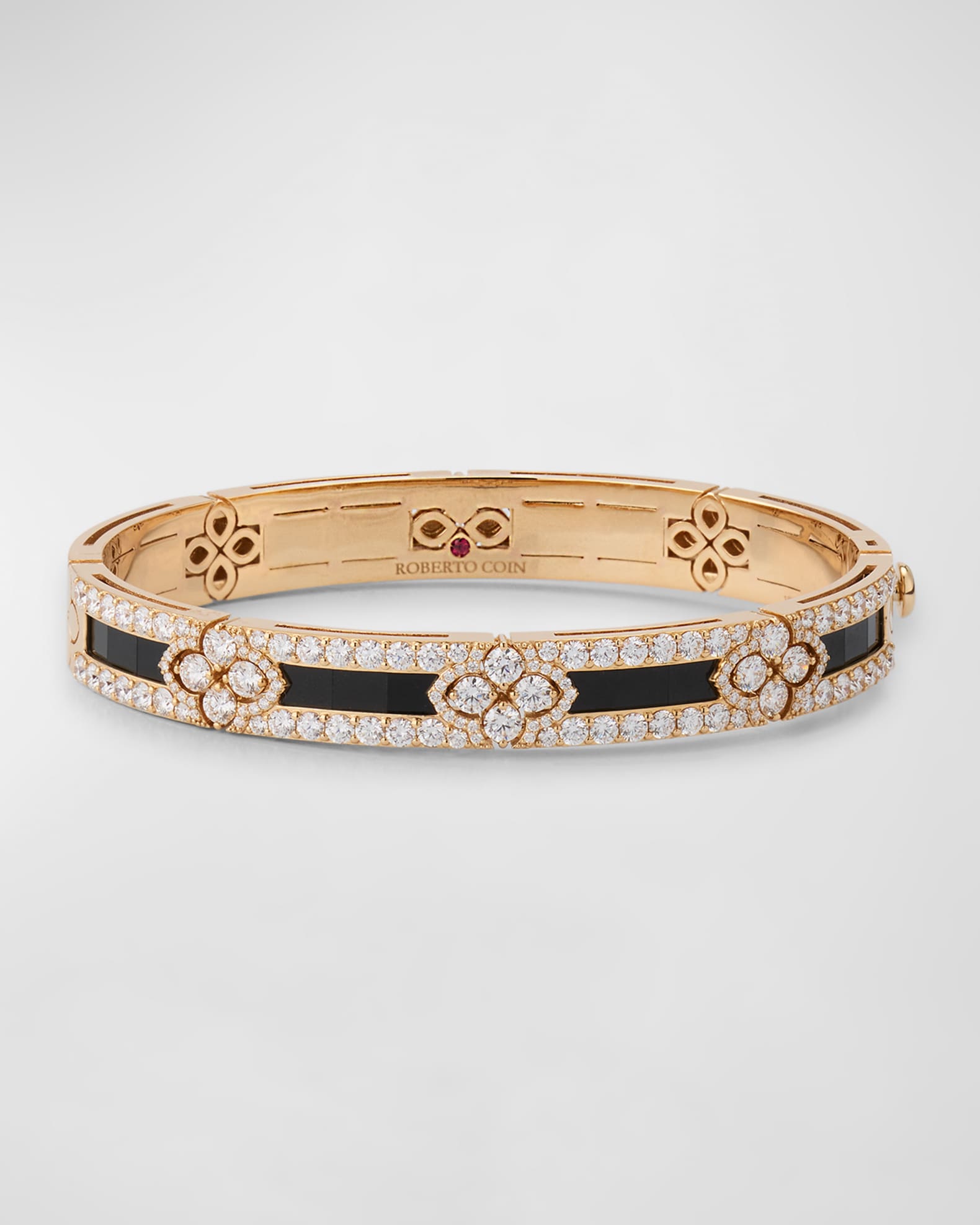 18K Rose Gold Black Jade Bracelet with Diamond Edge 0