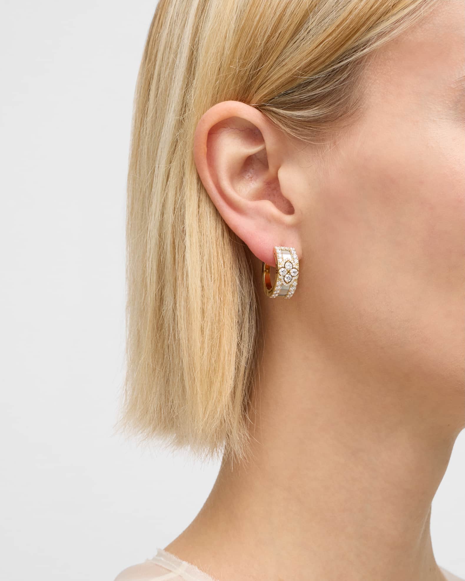 18K Yellow Gold Mother of Pearl Earrings with Diamond Edge 1