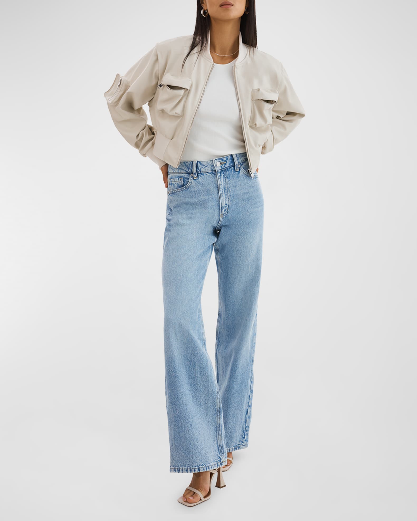 LaMarque Xaia Faux-Leather Cropped Convertible Bomber Jacket