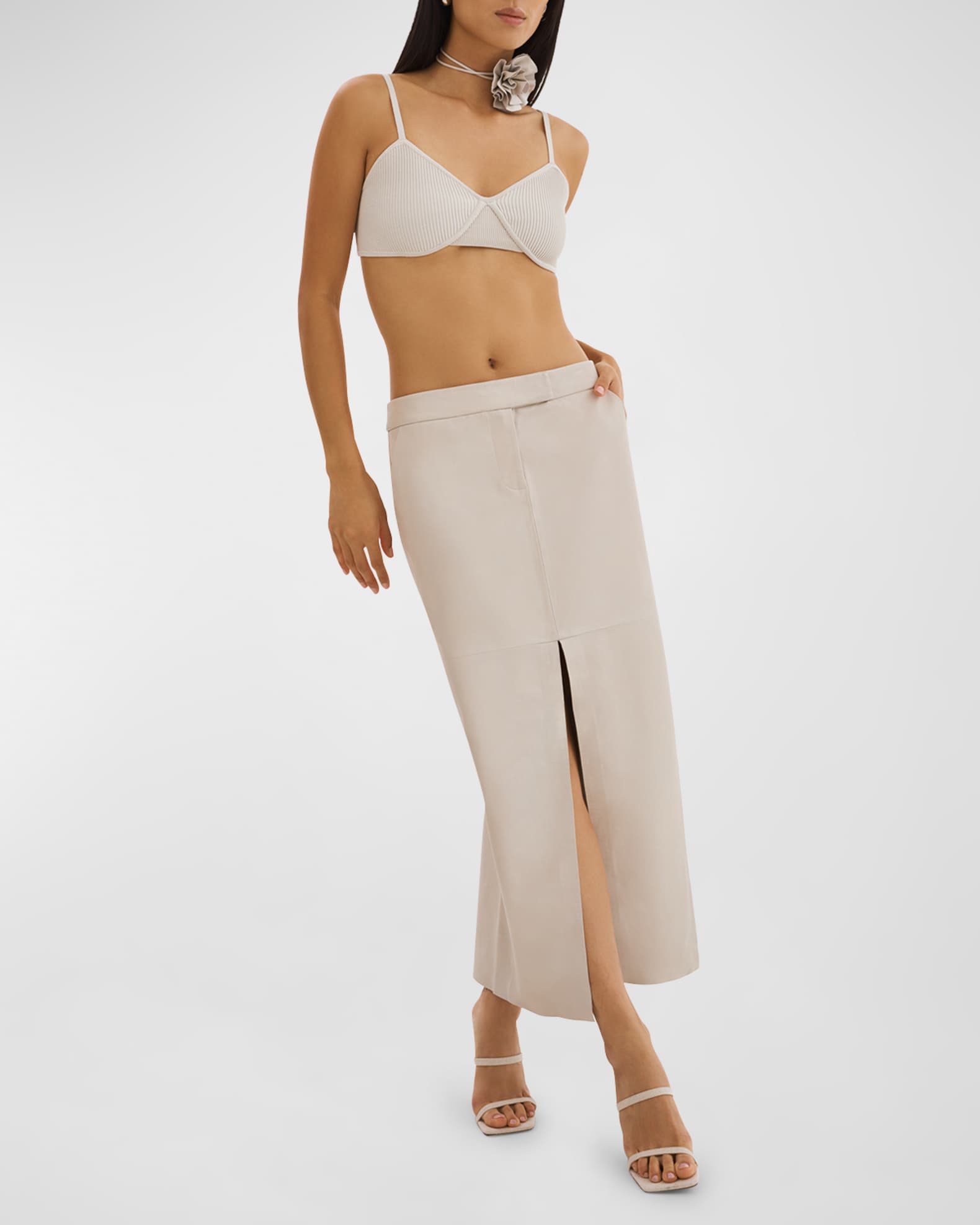 Abia Front-Slit Leather Maxi Skirt 1