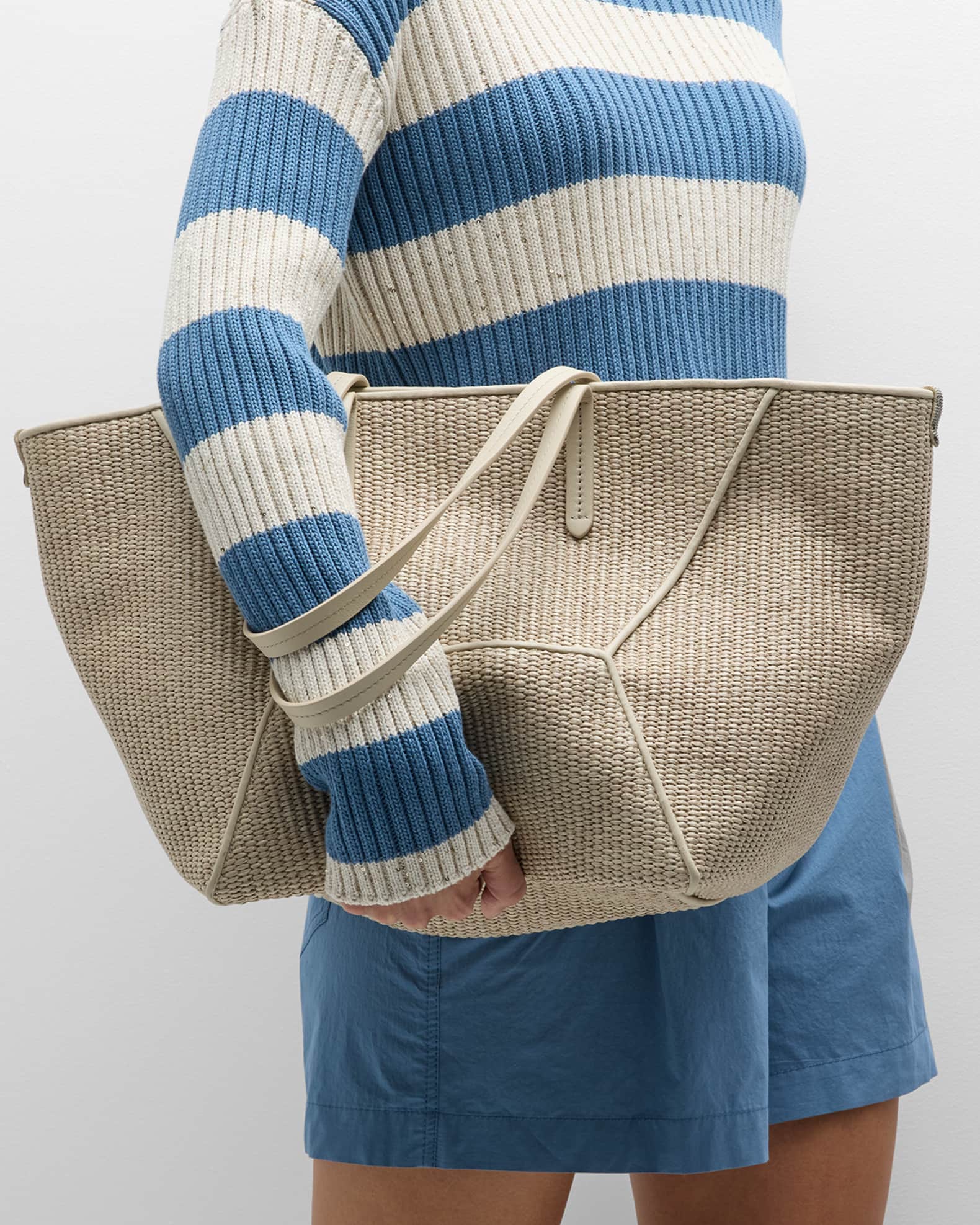 Brunello Cucinelli BC Duo Medium Shopper Raffia Tote Bag