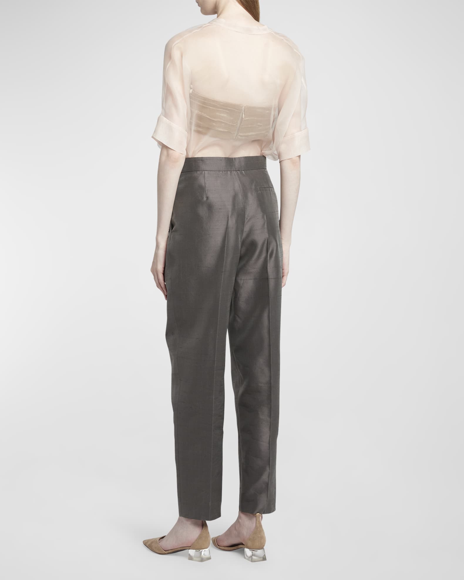 Giorgio Armani Shantung Silk Pleated Straight-Leg Trousers