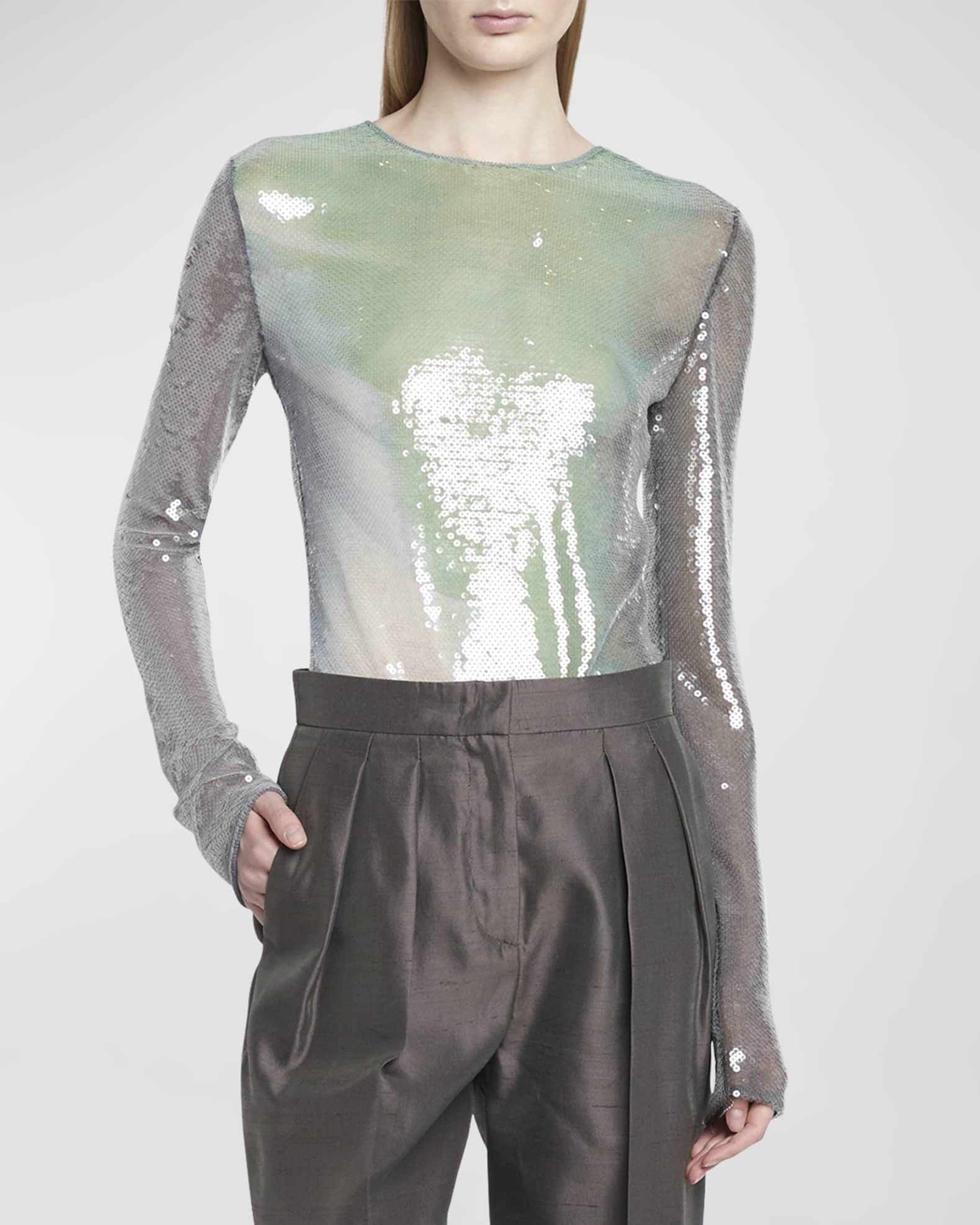 Giorgio Armani Sequined Jersey Long Sleeve Top Neiman Marcus