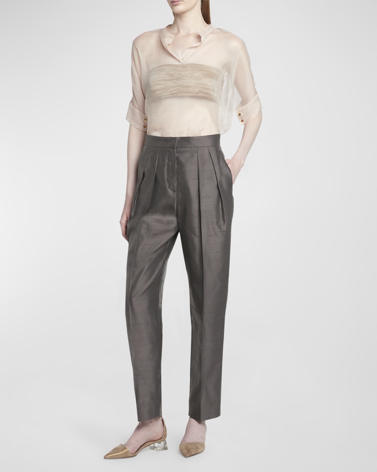 特価ブランド Short-Sleeve Armani Giorgio Sheer Cami With Top Tunic Silk トップス