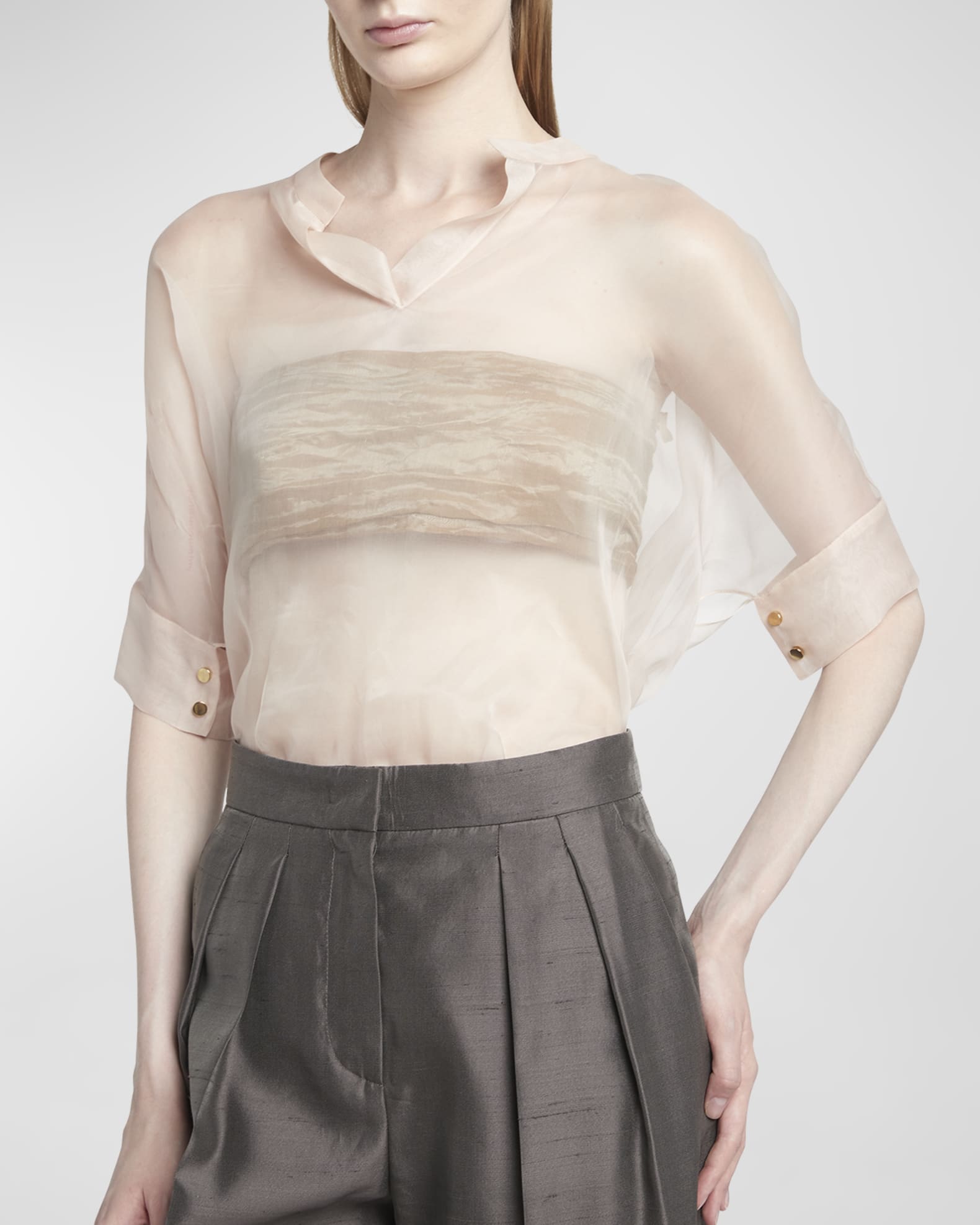 【50％OFF】 Short-Sleeve Armani Giorgio Sheer Cami With Top Tunic Silk トップス