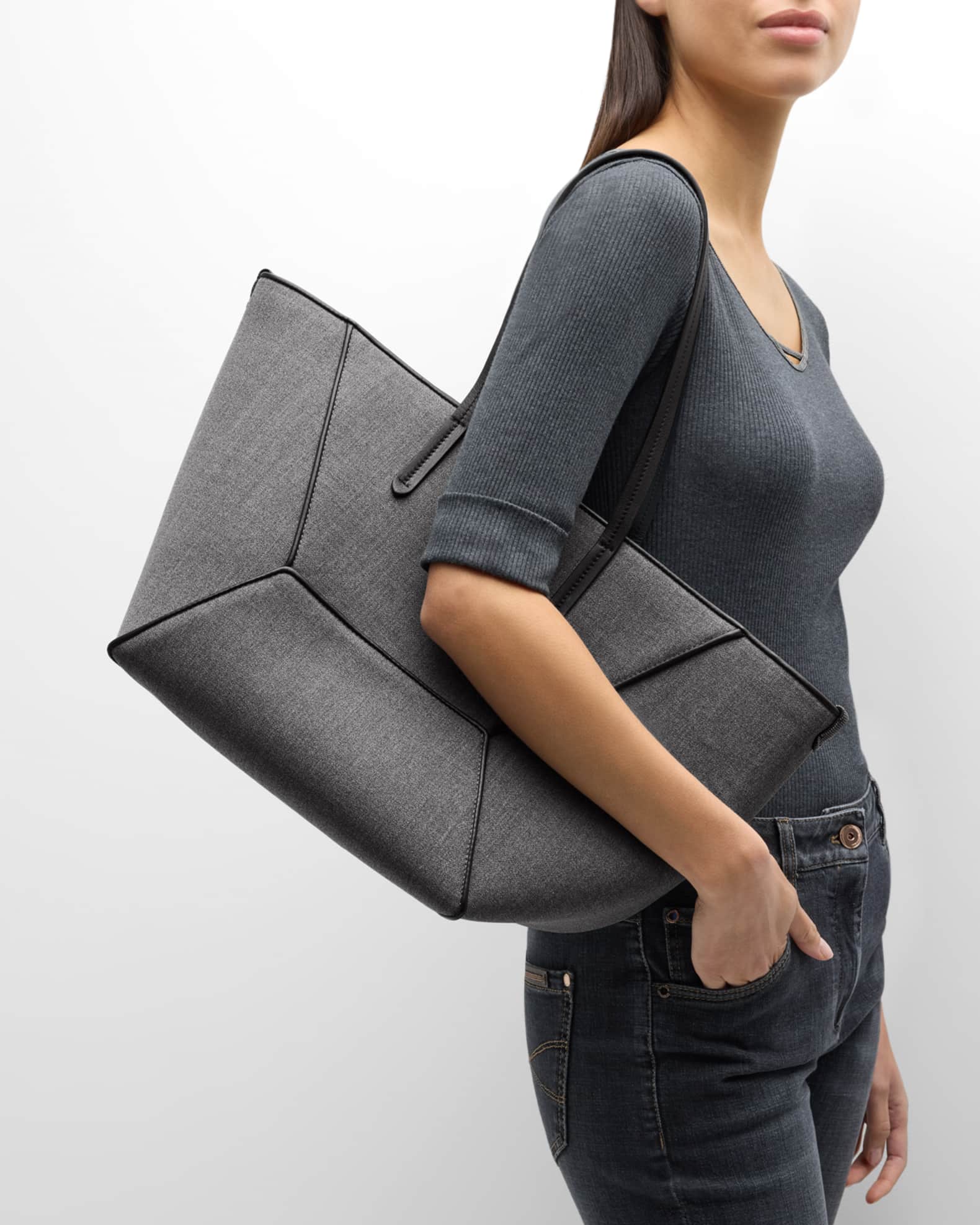 Brunello Cucinelli BC Duo Medium Shopper Wool Tote Bag