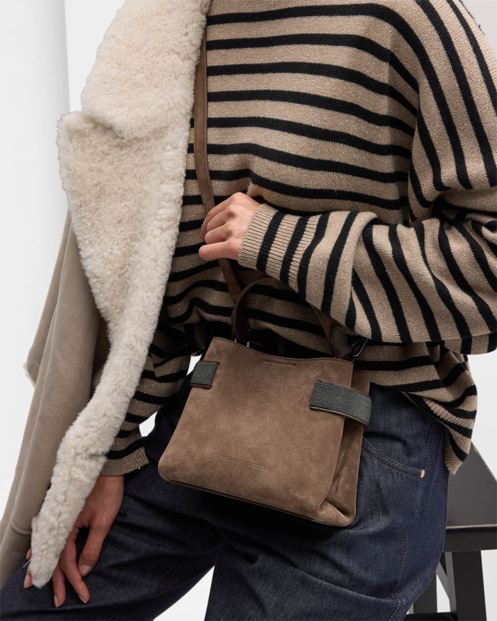 バッグ・カバンその他 BRUNELLO CUCINELLI BROWN SUEDE BAG WITH MONILE Suede Top-Handle Essence bag for Woman in Brown | Brunello