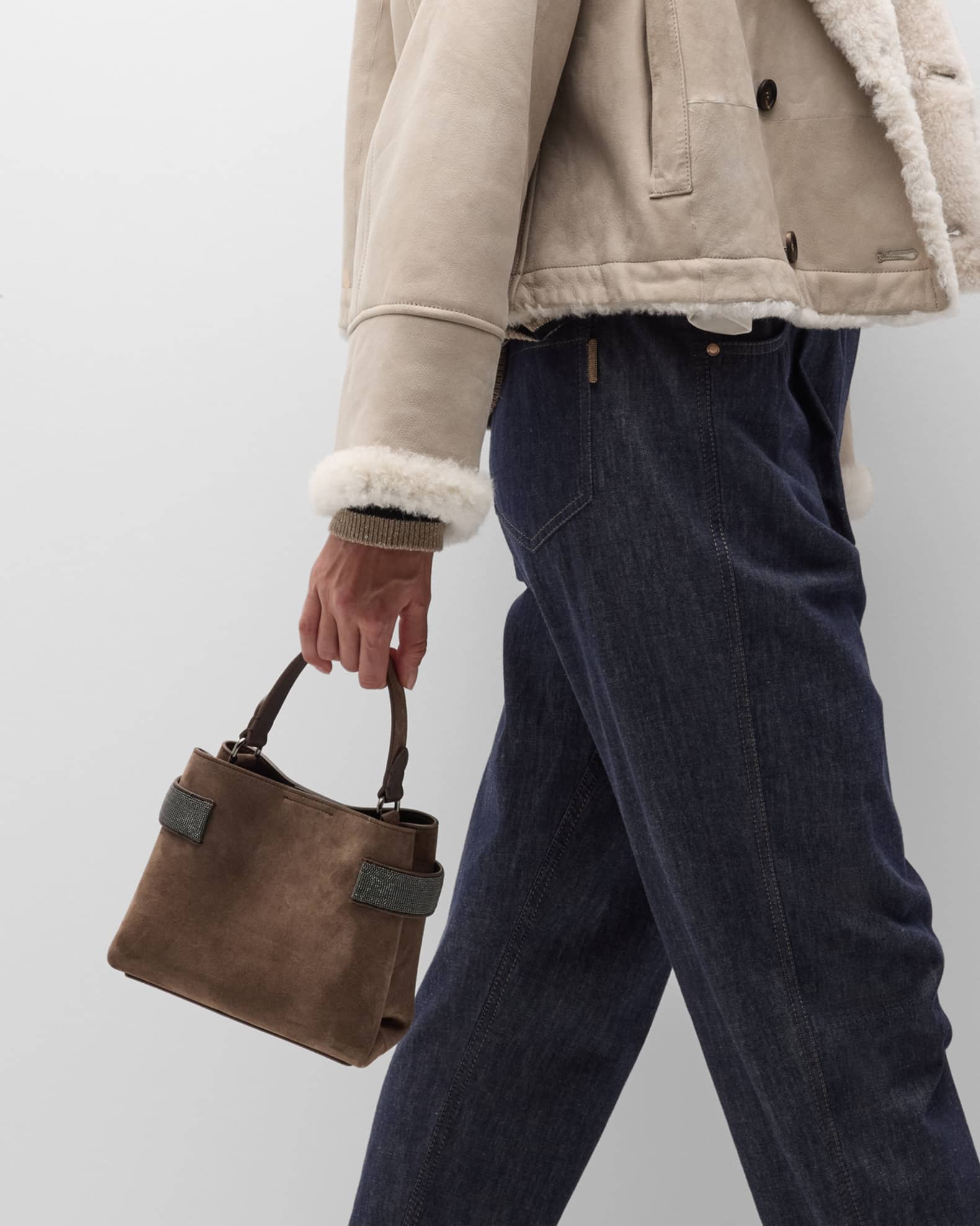 Brunello Cucinelli Essence Mini Monili Velour Top-Handle Bag