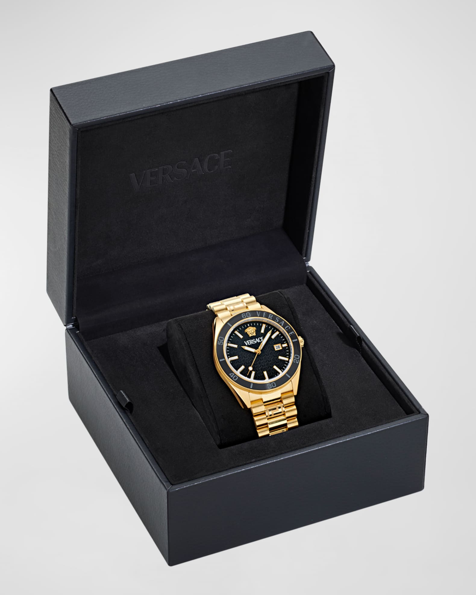 Versace Men s V Dome IP Yellow Gold Bracelet Watch 42mm Neiman Marcus