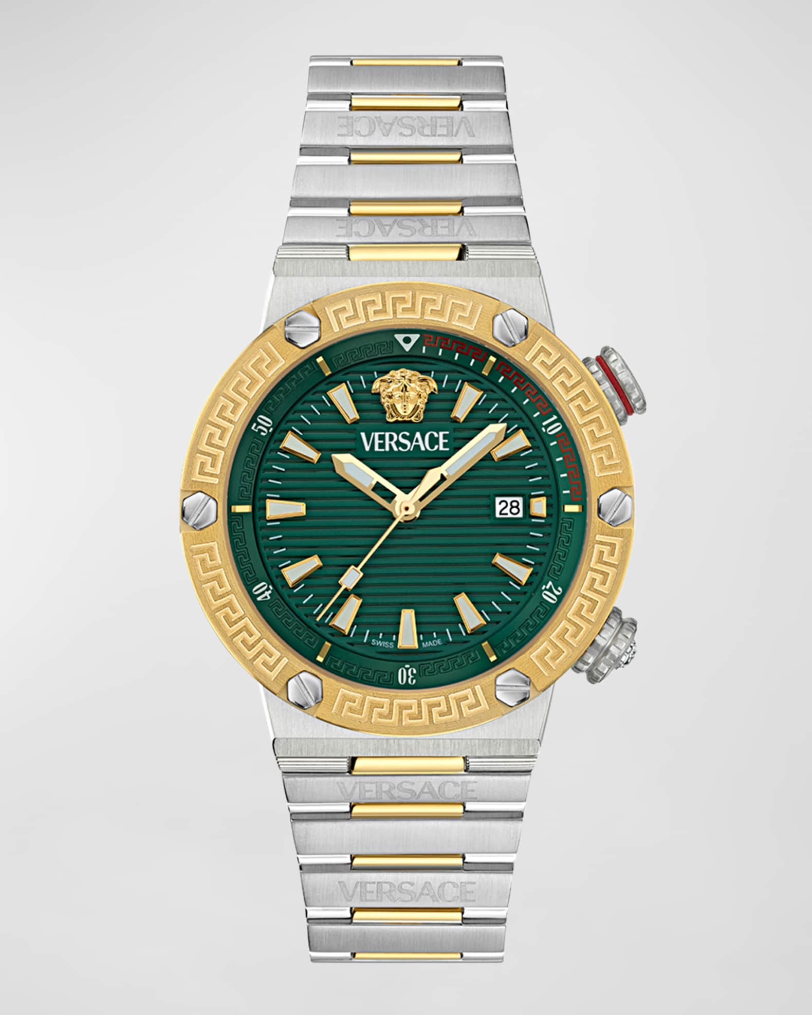 Men s Greca Logo Two Tone Bracelet Watch 43mm