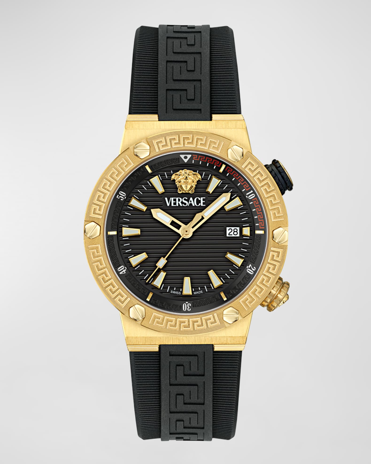 Greca Logo IP Yellow Gold Polyurethane-Strap Watch, 43mm 0