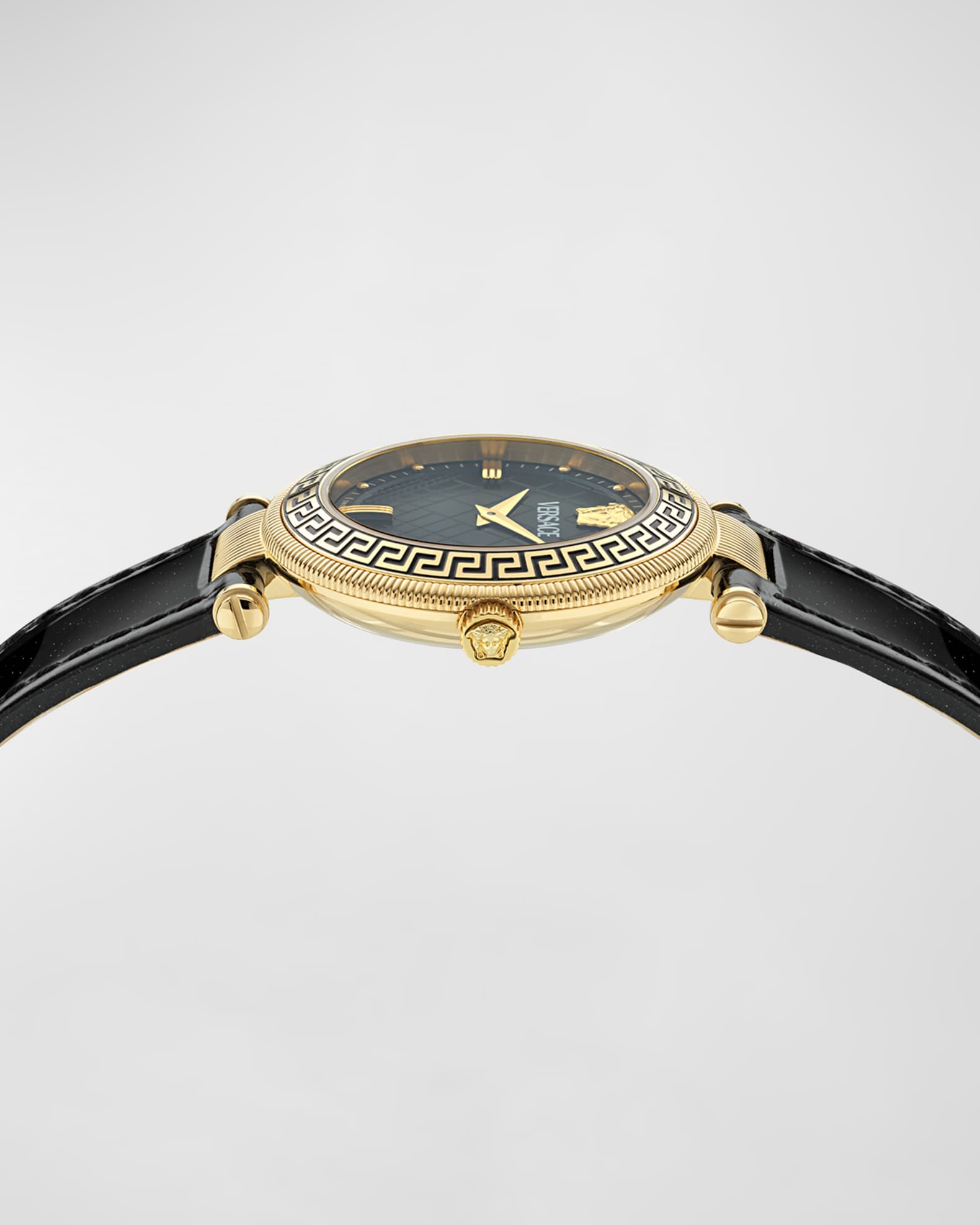 Versace Reve IP Yellow Gold Leather Strap Watch, 35mm | Neiman Marcus