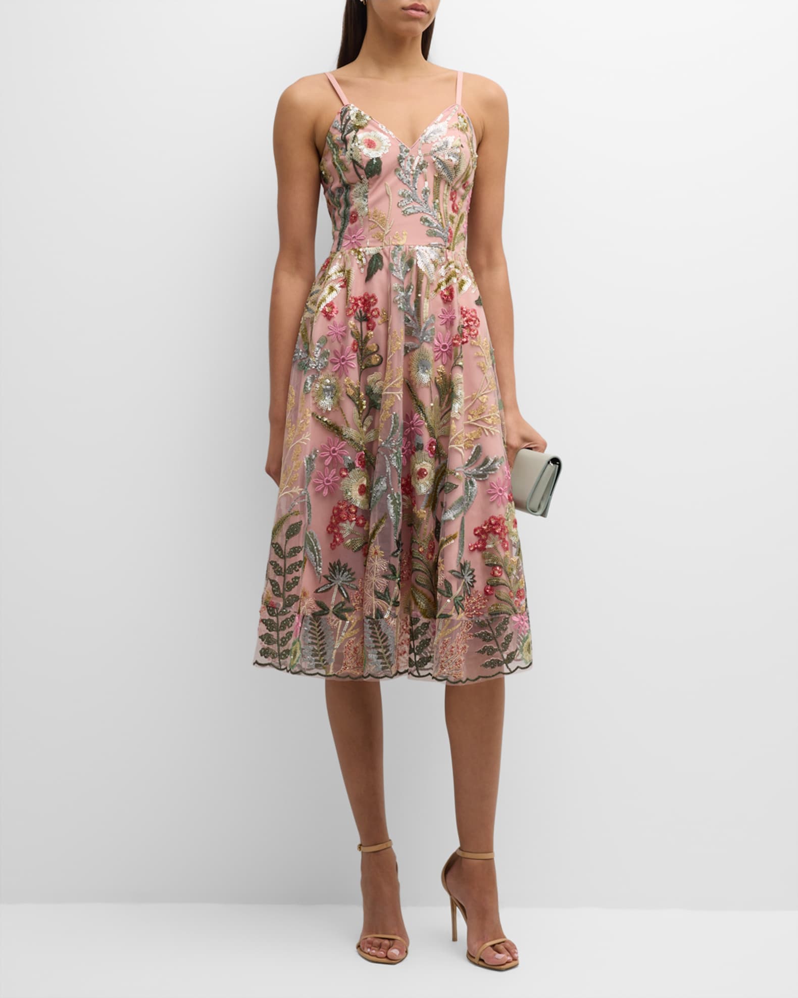 Dress the Population Black Label Maren Sequin Floral-Embroidered Midi ...