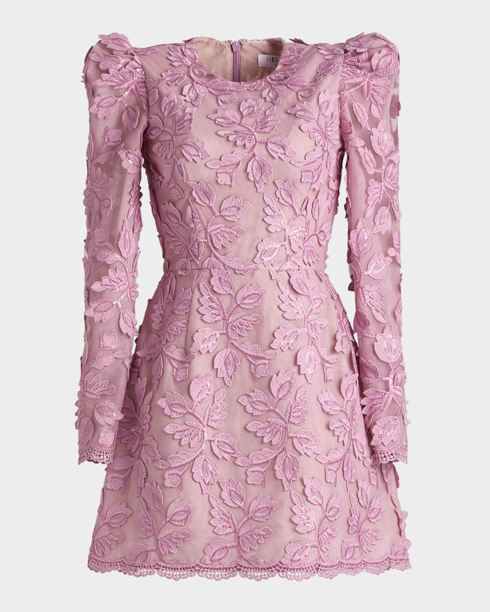 Christy Scalloped Floral Applique Mini Dress 0