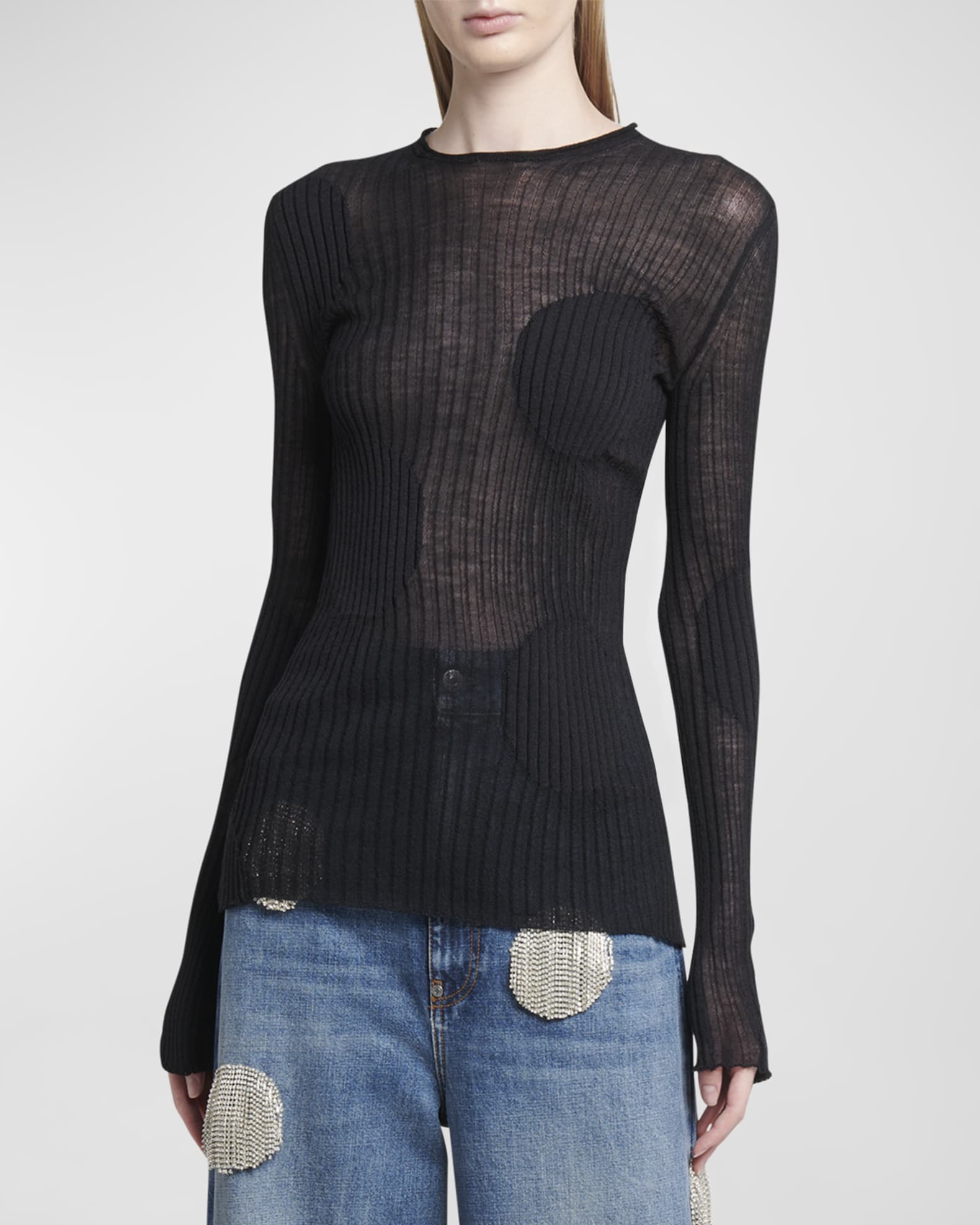 KHAITE semi-sheer wool shirt - Black
