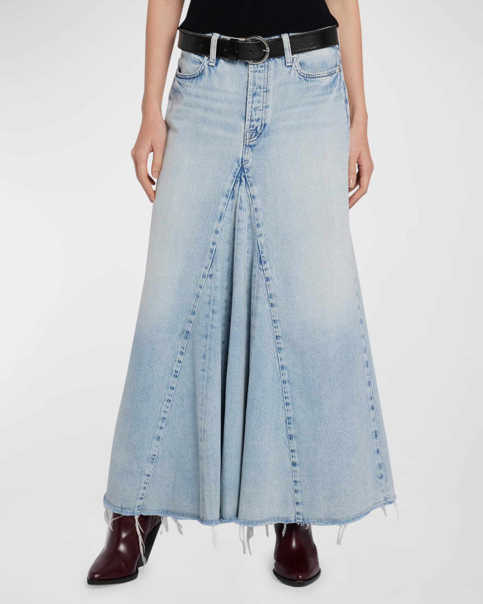 7 for all mankind Western Paneled Denim Maxi Skirt