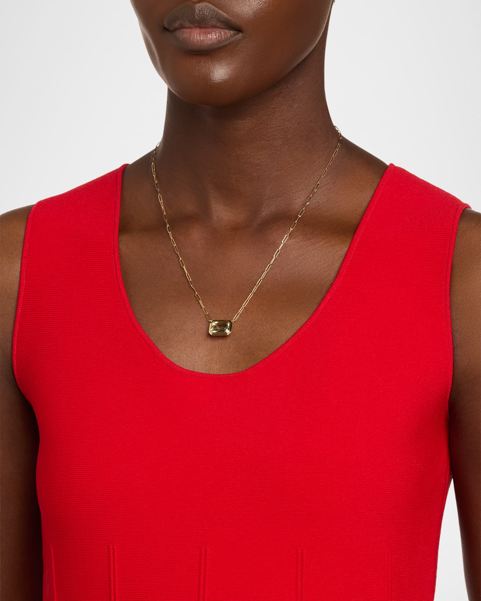 Manhattan Prasiolite Emerald Cut Bezel Set Pendant Necklace in 18K Yellow Gold 1