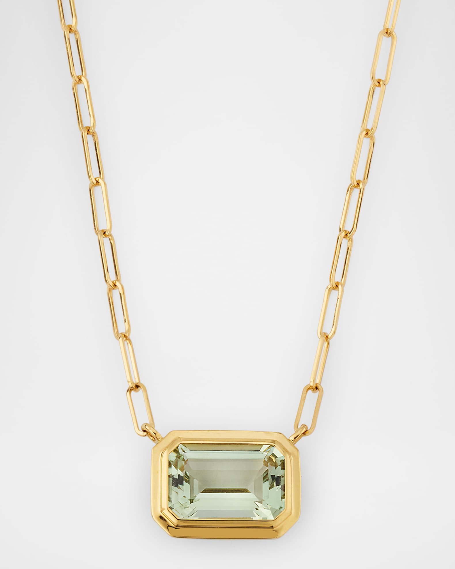 Manhattan Prasiolite Emerald Cut Bezel Set Pendant Necklace in 18K Yellow Gold 0