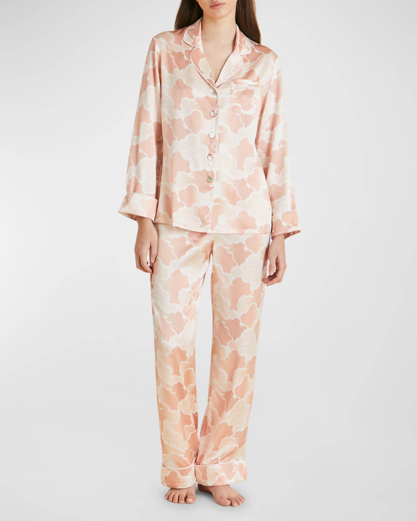 Lila Cloud Print Silk Satin Pajama Set