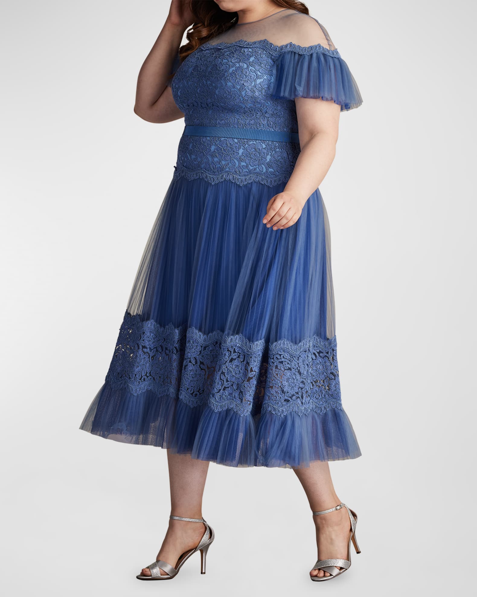 Tadashi Shoji Plus Size Pleated Floral Lace Midi Dress Neiman Marcus