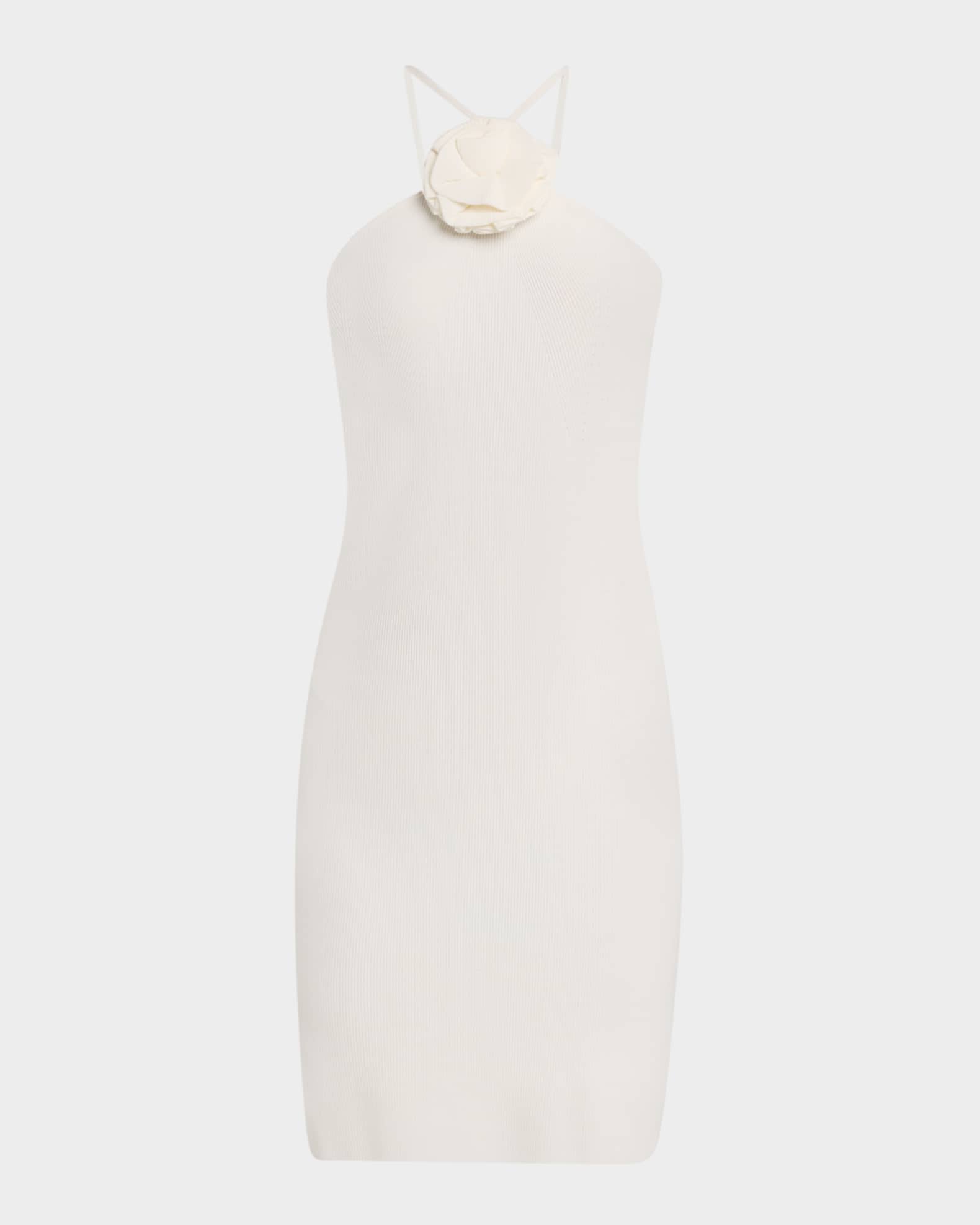 Savina Rib-Knit Flower Mini Halter Dress 0