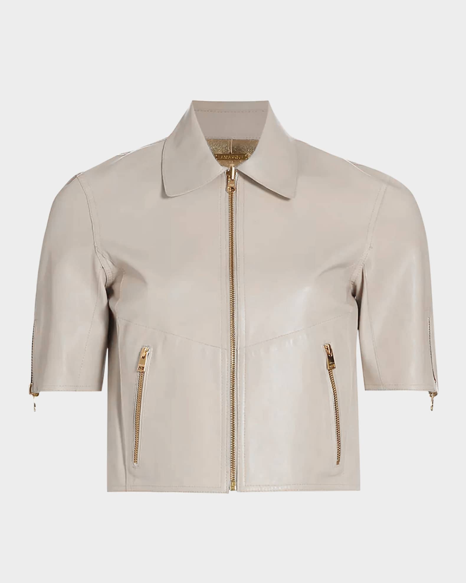 Sevana Reversible Short-Sleeve Leather Jacket 0