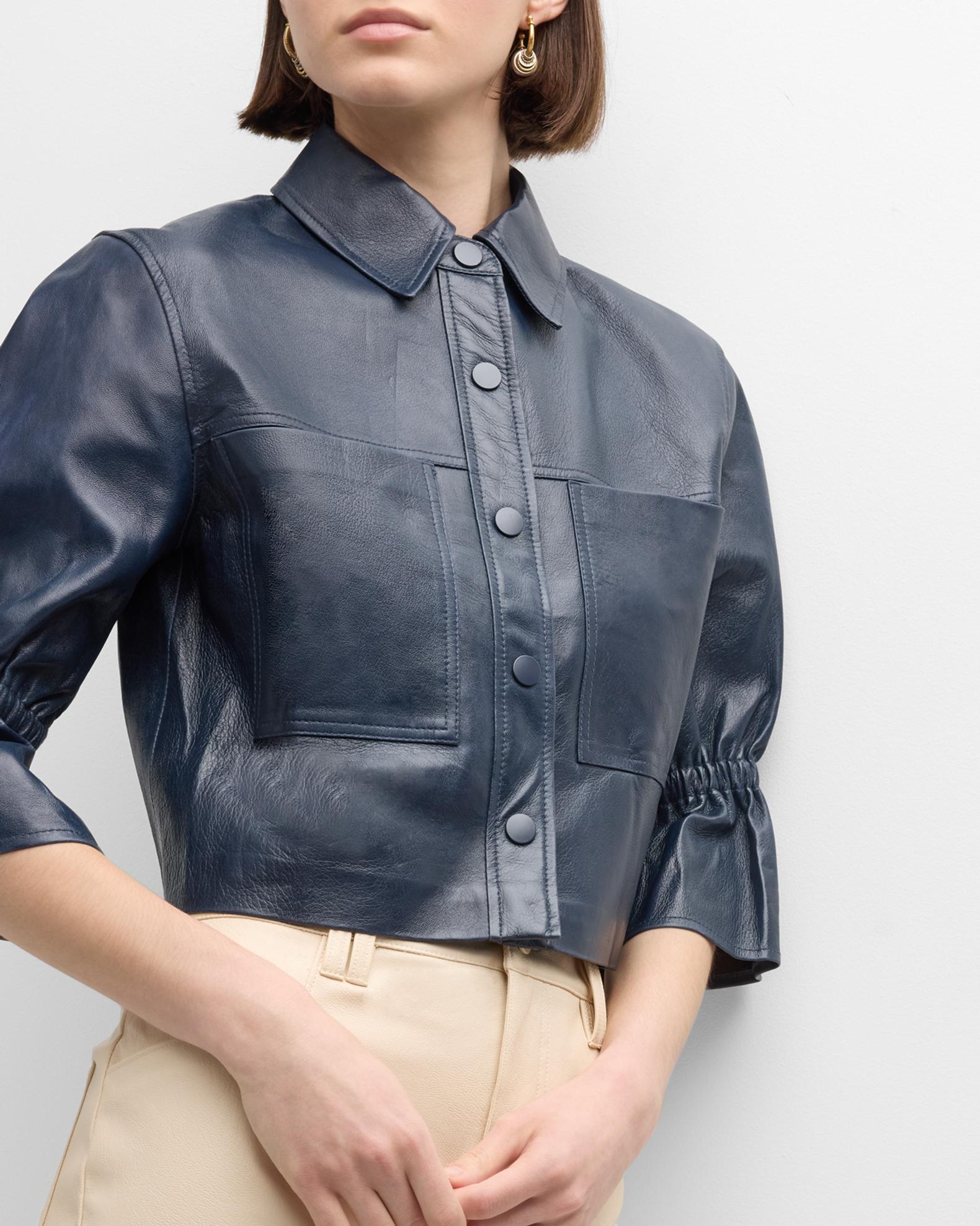 LaMarque Carolina Cropped Ruffle-Sleeve Leather Jacket | Neiman Marcus